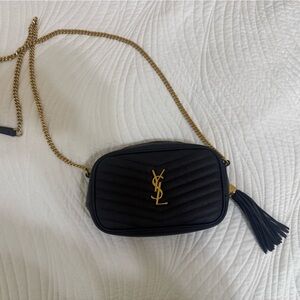 Lou Camera Mini Saint Laurent Black Quilted Leather Crossbody with Gold Hardware